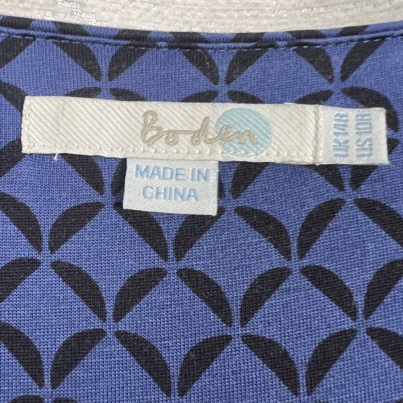 Boden Rita dress blue geometric print ruched midi stretch jersey short sleeve 10 - Picture 6 of 8